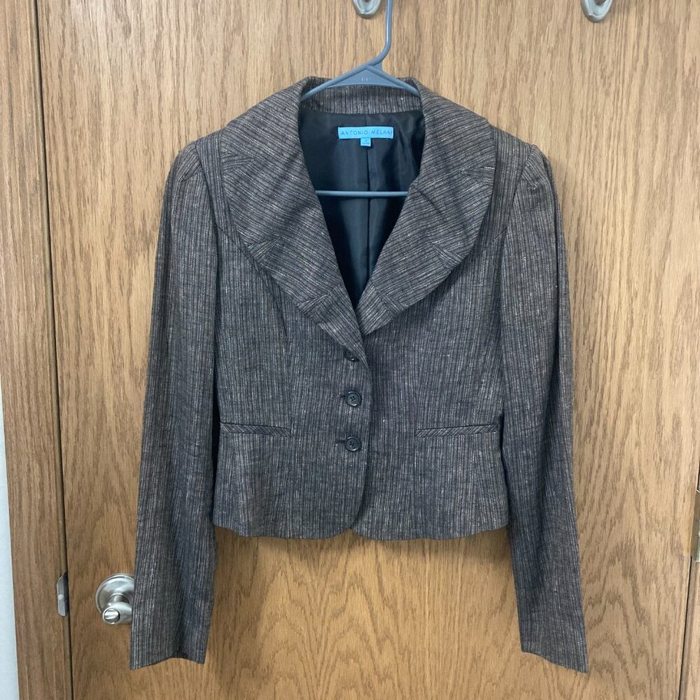 Antonio Melani Brown Tweed Button Down Fitted Blazer - 2